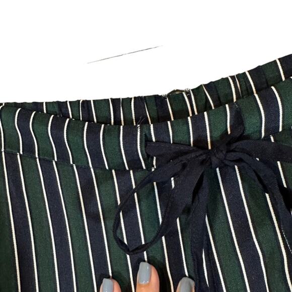 Mango Navy Blue & Green Striped Casual Lounge Relaxed Pants Women Sz XS - Picture 7 of 11